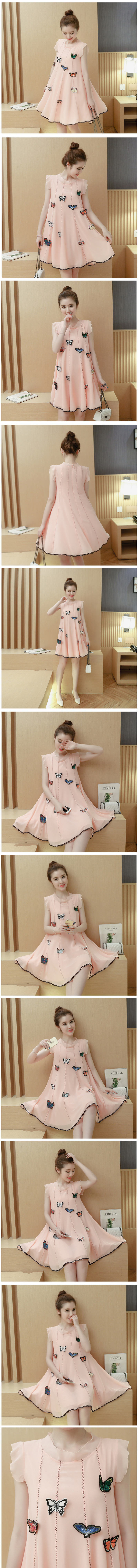 ชุดคลุมท้อง ผ้าชีฟอง ชมพู ประดับด้วยผีเสื้อตามตัว เริ่ดมาก มีซับในทั้งชุด M,L,XL,XXL