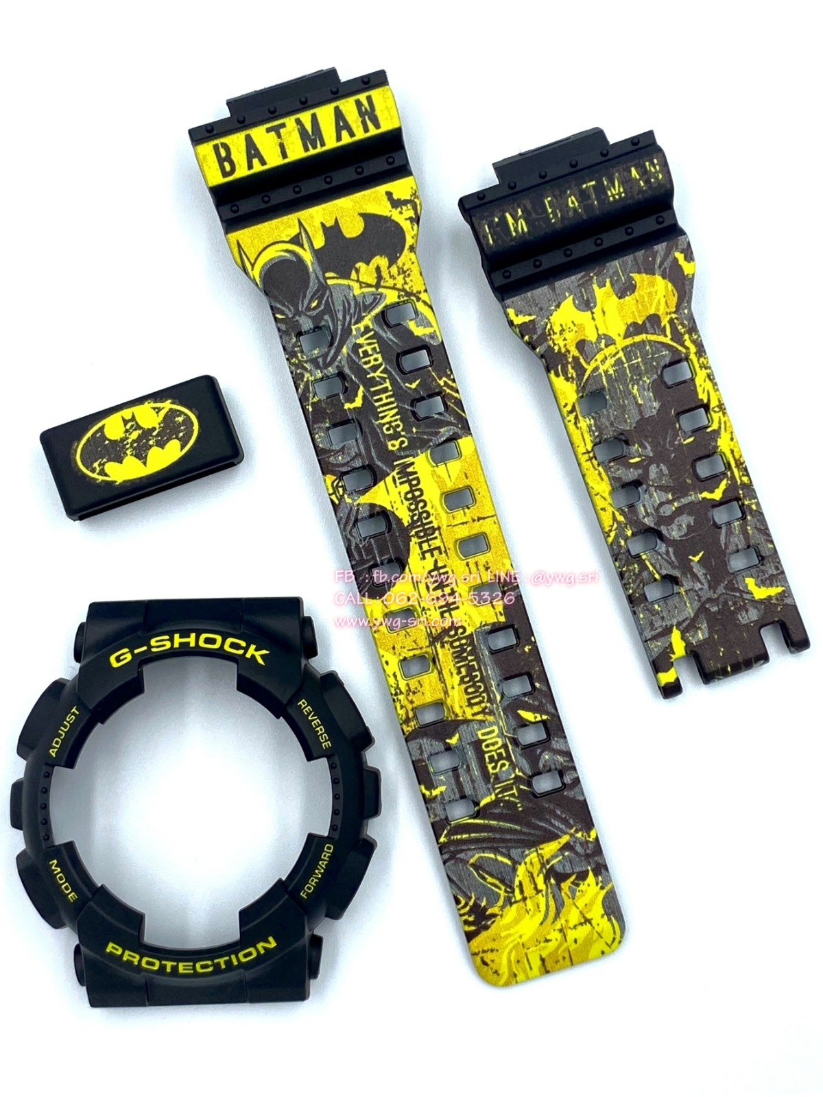 กรอบสาย G-SHOCK แท้✅ สีดำด้านฟอนต์เหลือง สกรีนลาย Batman ใส่ได้กับรุ่น GA-100 ,GA-110 ,GA-120 ,GA-140 ,GAX-100 ,GD-100 ,GD-120