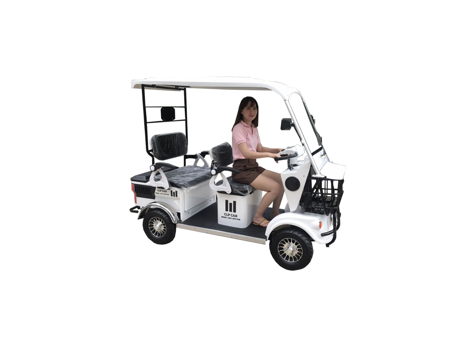 รถไฟฟ้า 4 ล้อ 3 ที่นั่ง รุ่น M-01 ยี่ห้อ CLP CAR สีขาว ขับแฮนด์บิด ขาว