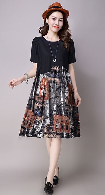 ชุดคลุมท้องแขนยาว ผ้าลินิน ลาย mosaic สไตล์วินเทจ แบบน่ารัก ใส่สบาย M L XL XXL