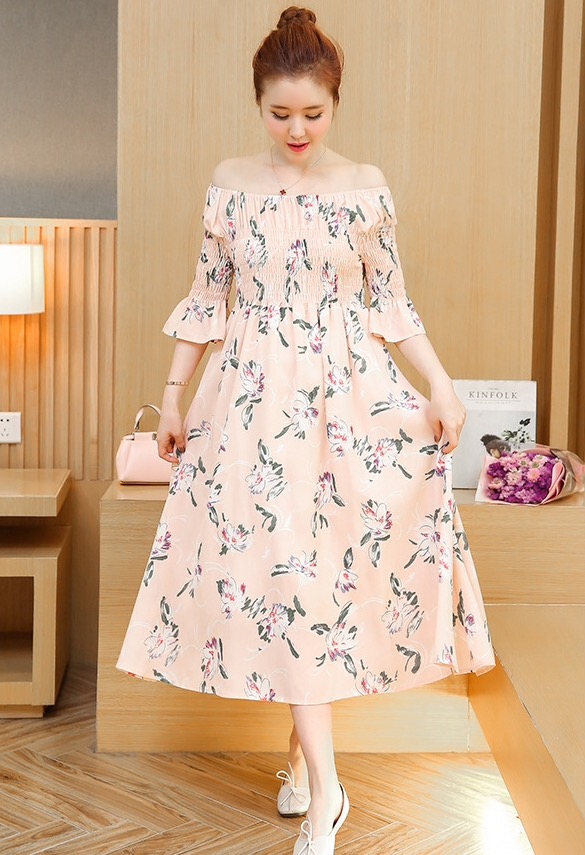 ชุดคลุมท้องเกาหลี เปิดไหล่ก็ได้ แขน3ส่วน ปลายแขนระบาย M,L,XL,XXL