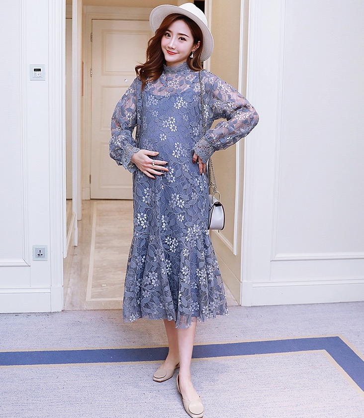 ชุดคลุมท้องสวยหรู ลูกไม้ทั้งชุด มาพร้อมซับในสายเดี่ยว ผ้าเนื้อดีนิ่มใส่สวยมากๆ M L XL XXL