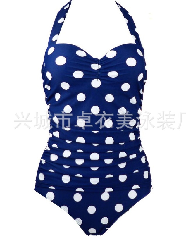ชุดว่ายน้ำคนอ้วนวันพีช พร้อมส่ง :ชุดว่ายน้ำแฟชั่นวันพีชสีน้ำเงินแต่งลายจุดสีขาวและสายคล้องคอแบบเก๋ Sexy มากๆจ้า:รอบอก36-42นิ้ว เอว34-42นิ้ว สะโพก40-46นิ้วจ้า