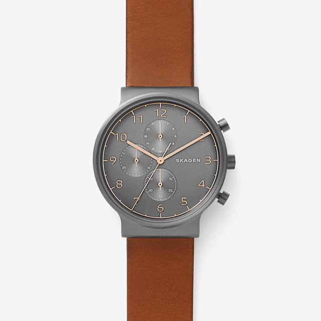 Skagen SKW6418 นาฬิกาผู้ชาย Ancher Chronograph Brown Leather Men's Watch