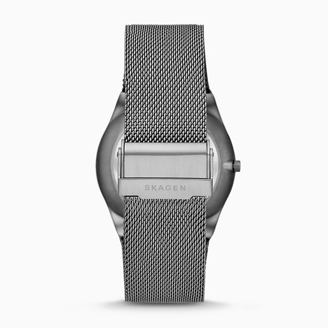 Skagen SKW6575 นาฬิกาผู้ชาย Melbye Three-Hand Day-Date Gunmetal Steel-Mesh Quartz Men's Watch