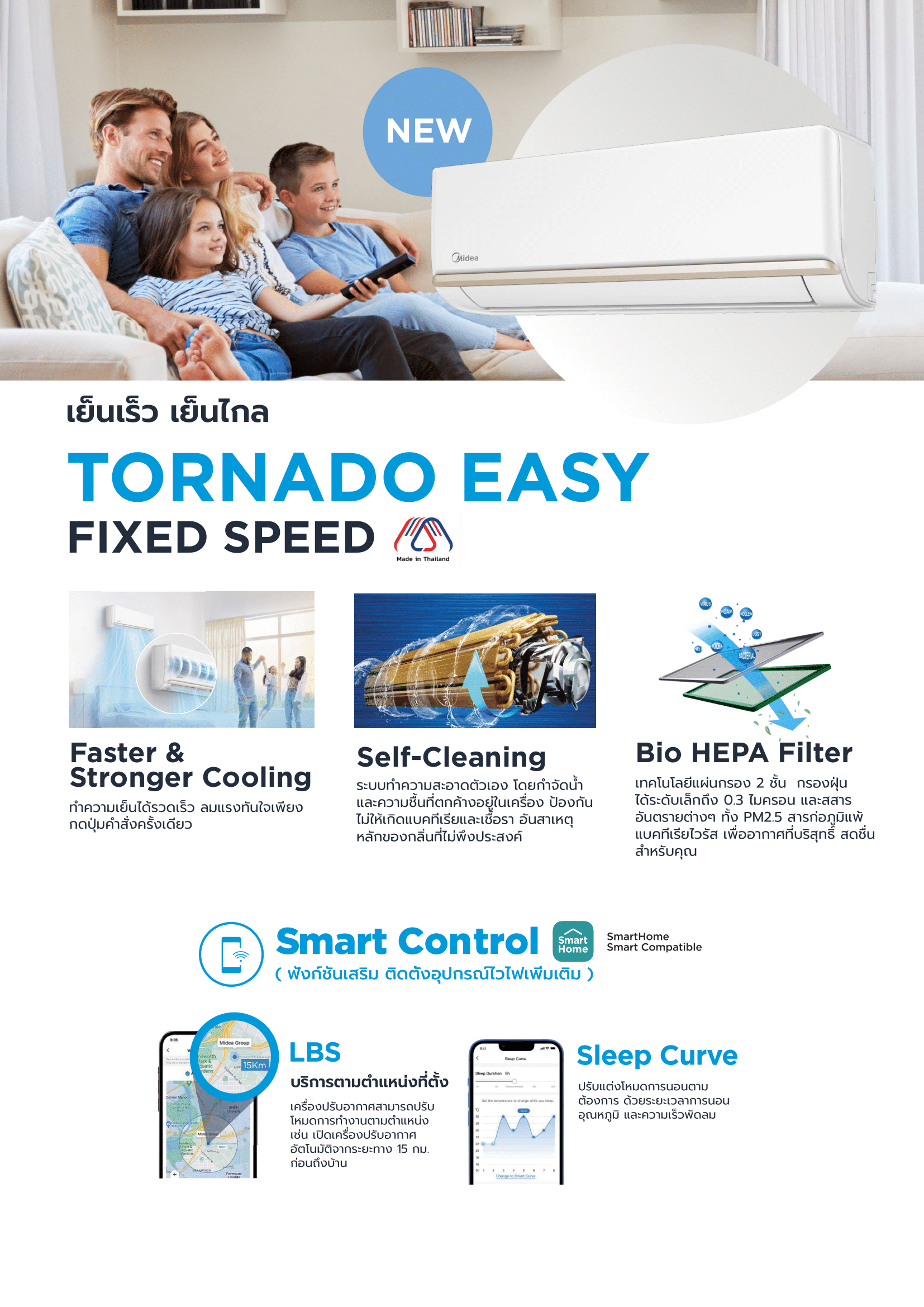แอร์ MIDEA แบบติดผนัง ขนาด 9,300 BTU รุ่น MSAG-09CRN8-IDU (FIXED SPEED)(TORNADO EASY)