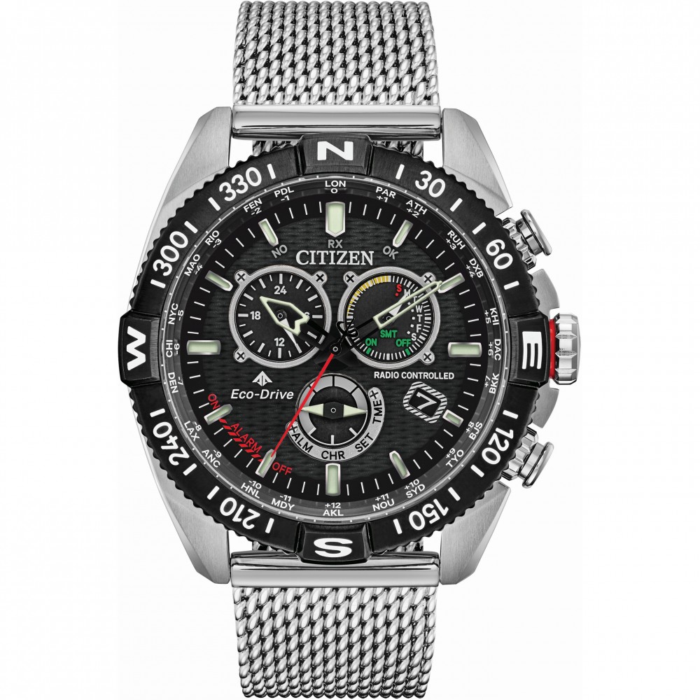 Citizen CB5840-59E นาฬิกาผู้ชาย Eco-Drive Promaster Navihawk A-T Radio Controlled Chronograph Perpetual Calender World Time Men's Watch