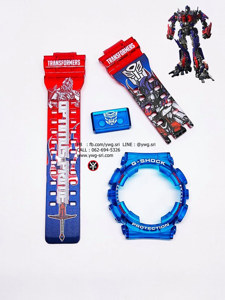 กรอบสาย G-SHOCK กรอบน้ำเงินสายแดง สกรีนลาย Transformers ใส่ได้กับรุ่น GA-100 ,GA-110 ,GA-120 ,GAX-100 ,GD-100 ,GD-120