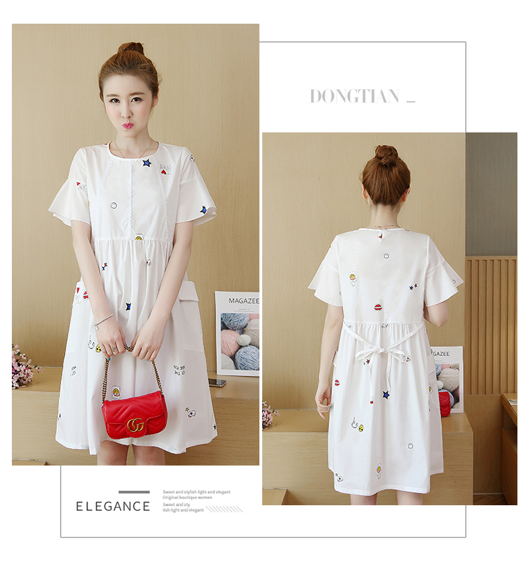 ชุดคลุมท้องแฟชั่นเกาหลี พิมพ์ลายสวย ผ้าเนื้อดี ใส่สบายไม่ร้อน มีกระเป๋าข้าง เชือกปรับขนาดครรภ์ M L XL XXL