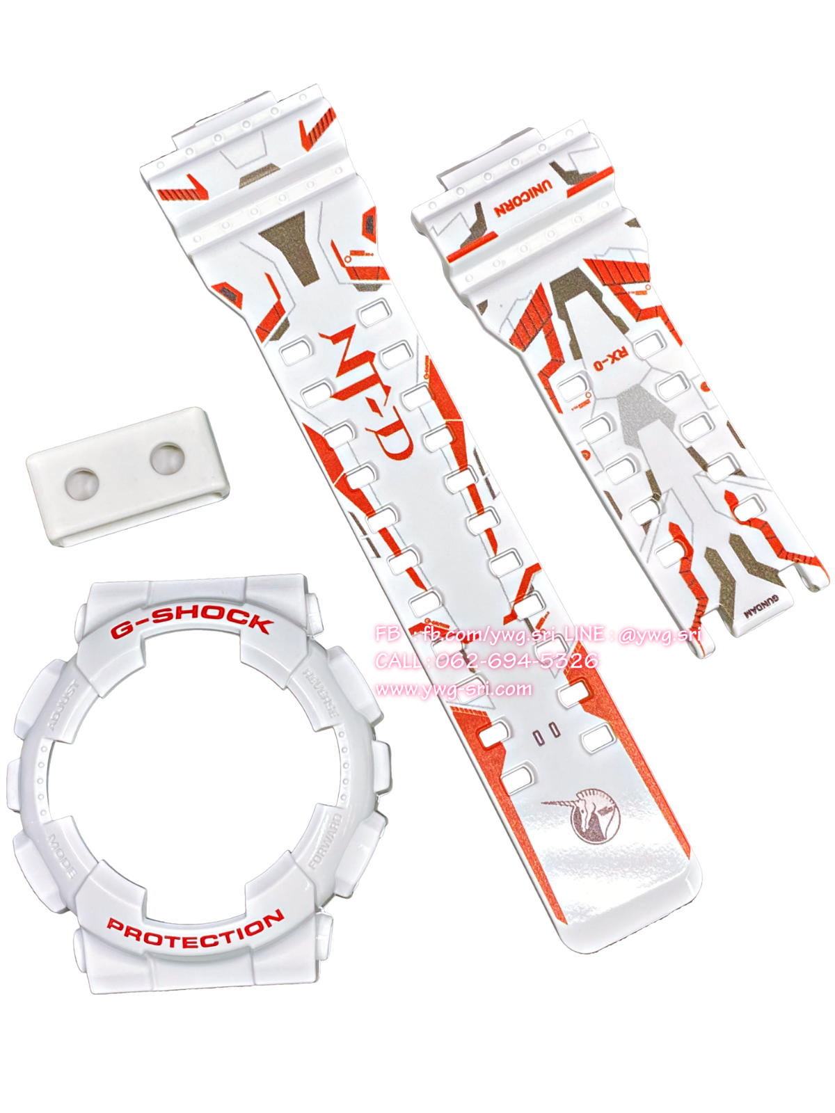 กรอบสาย G-SHOCK แท้ สีขาวเงา สกรีนลาย Gundam RX-0 ใส่ได้กับรุ่น GA-100 ,GA-110 ,GA-120 ,GA-140 ,GAX-100 ,GD-100 ,GD-120