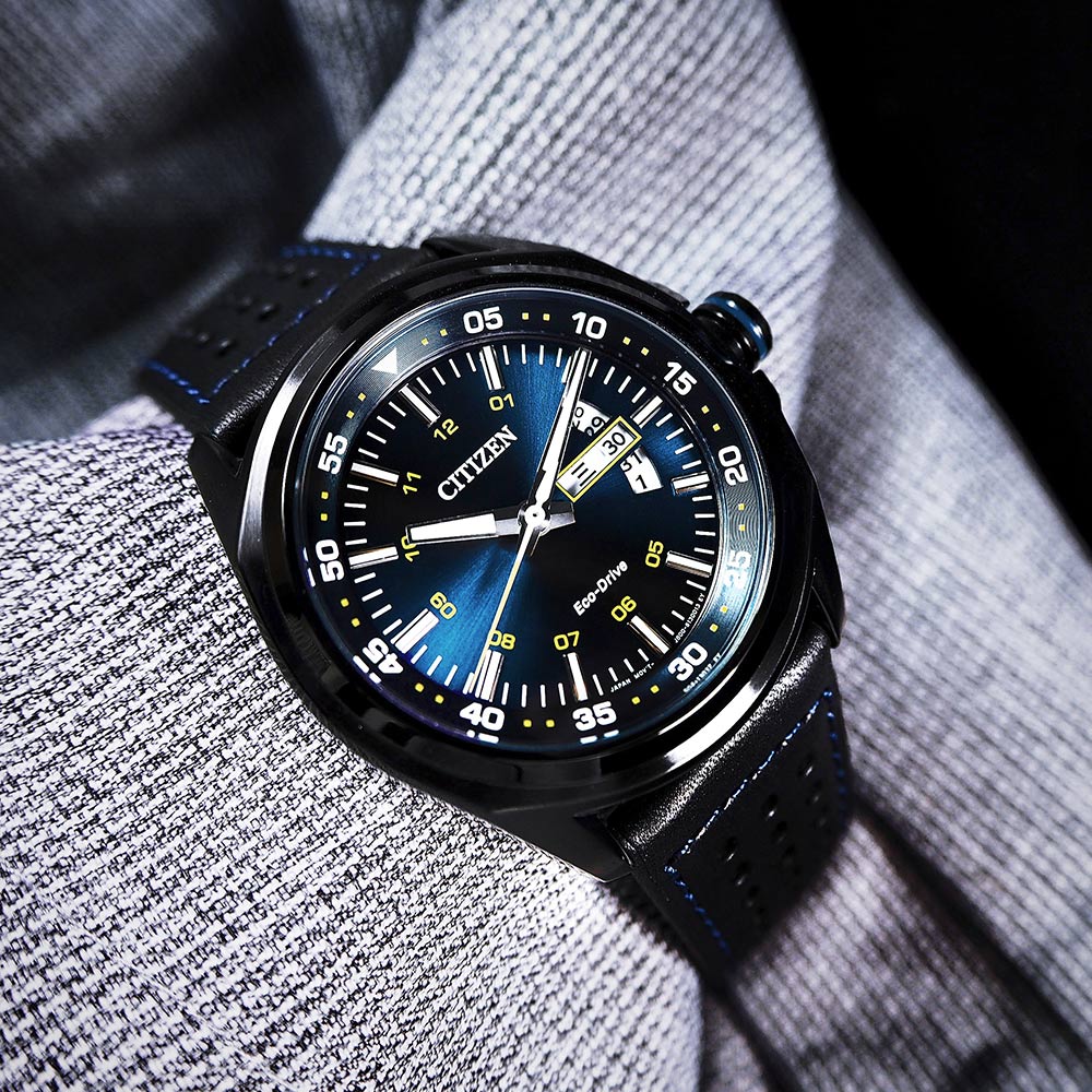 Citizen AW0024-15L นาฬิกาผู้ชาย Eco-Drive Black Ion Plated Blue Dial Men's Watch