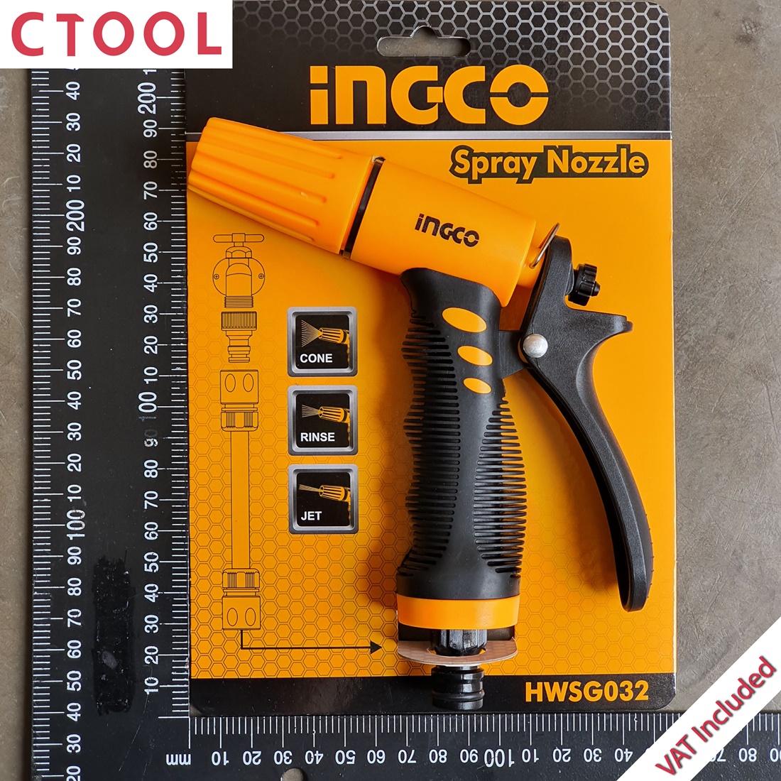 หัวฉีดรดน้ำต้นไม้ ปลายเรียว HWSG032 Ingco ของแท้ - Authentic Adjustable Water Flow Spray Nozzle - ซีทูล Ctool