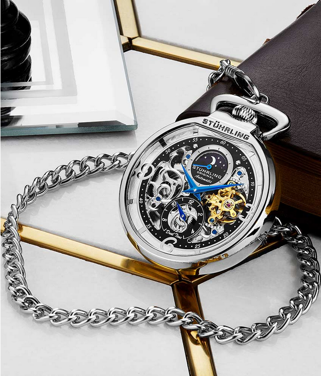 Stuhrling Original 991.01 นาฬิกาพก Mechanical Vintage Stainless Steel Pocket Watch