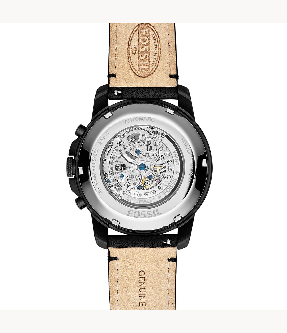 Fossil ME3028 นาฬิกาผู้ชาย Grant Automatic Black Leather Men's Watch