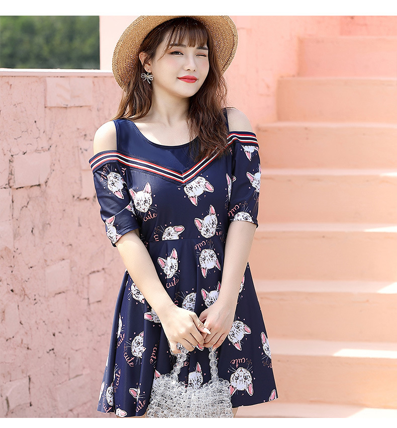 ชุดว่ายน้ำคนอ้วน วันพีช พร้อมส่ง :ชุดว่ายน้ำไซส์ใหญ่สีน้ำเงินแต่งลายแมวเว้าไหล่ มีกางเกงขาสั้นใส่ด้านในแบบสวยน่ารักมากๆจ้า :7xl รอบอก48 - 58 นิ้ว เอว 44 - 54 นิ้ว สะโพก 46 - 58 นิ้ว // 9xl รอบอก56 - 68 นิ้ว เอว50 - 64 นิ้ว สะโพก 50 - 66 นิ้ว