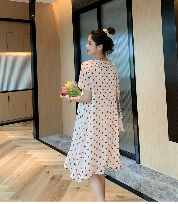 เดรสคลุมท้องแฟชั่น ผ้าชีฟอง ลายจุด มีซับใน ผ้าเนื้อดี ใส่สวย ดีไซน์เก๋ M L XL XXL