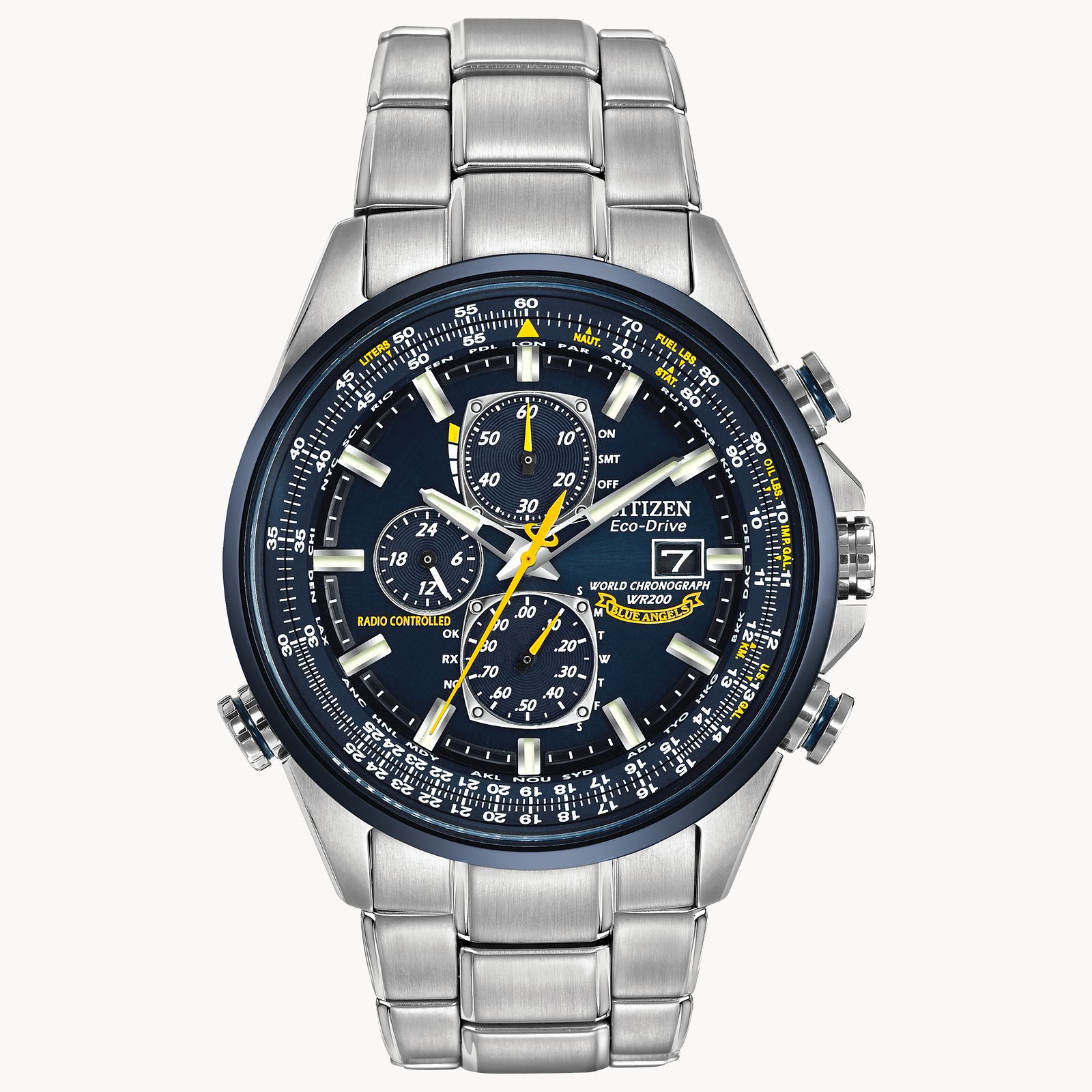 Citizen AT8020-54L นาฬิกาข้อมือผู้ชาย Eco-Drive Global Radio Chrono Blue Angels Pilots Men's Watch