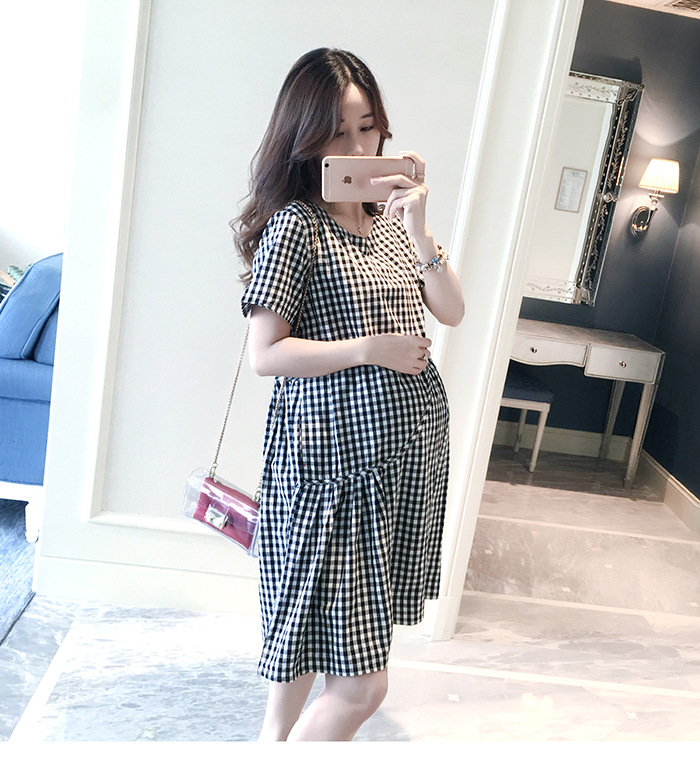 ชุดคลุมท้องแฟชั่นลายสก๊อต ทำระบายต่างระดับแบบน่ารัก รอบท้องใหญ่ใส่ได้ถึงคลอด M L XL XXL