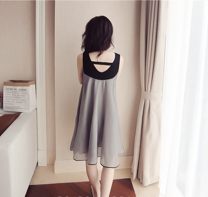 ชุดคลุมท้องแฟชั่นแขนกุด น่ารัก สวยเรียบหรูดูดี ผ้าชีฟอง รอบท้องระบายใส่ได้ถึงคลอดค่ะ M L XL XXL 3XL