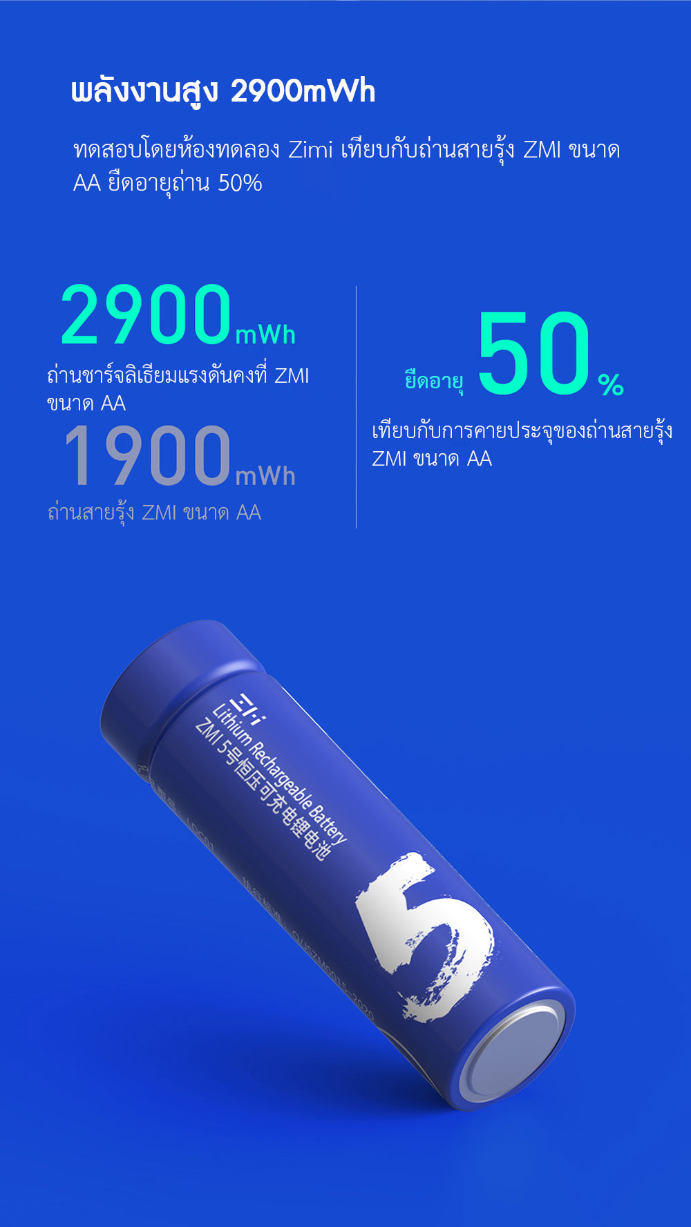Zmi AA Rechargeable Lithium Battery Set - ชุดถ่านชาร์จ Zmi ขนาด AA