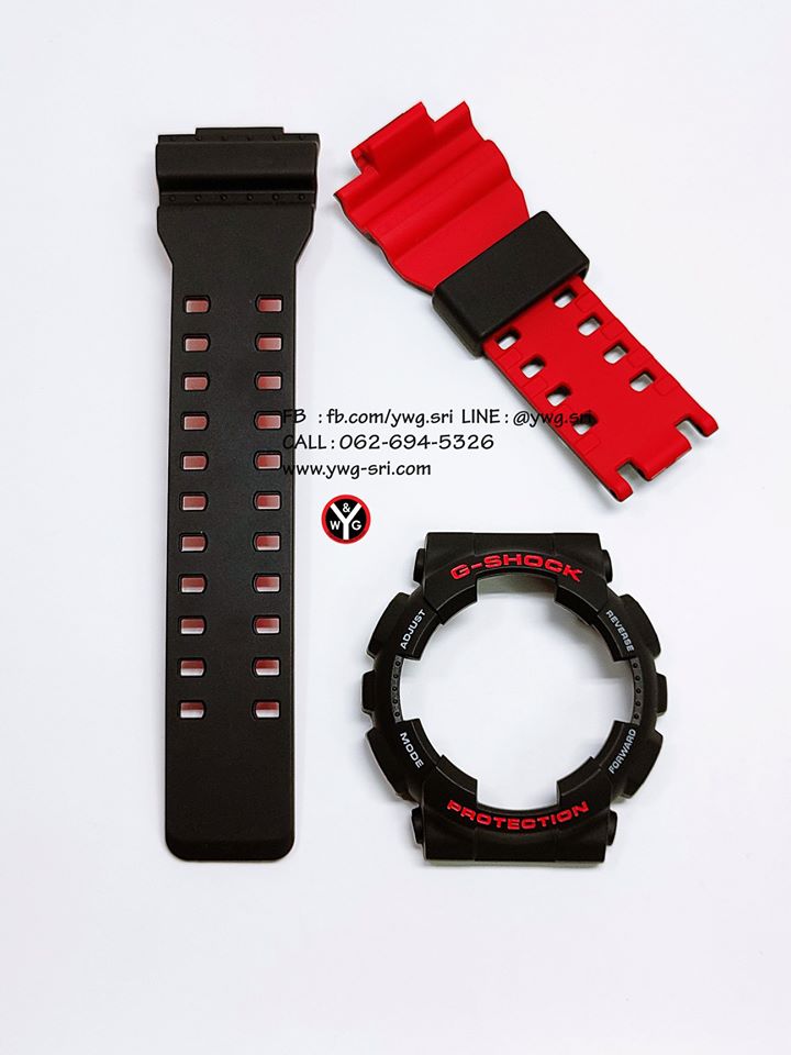 กรอบสาย G-SHOCK แท้ กรอบดำฟอนต์แดงสลับขาว สายดำแดงสีด้าน ใส่ได้กับรุ่น GA-100 ,GA-110 ,GA-120 ,GA-140 ,GAX-100 ,GD-100 ,GD-120