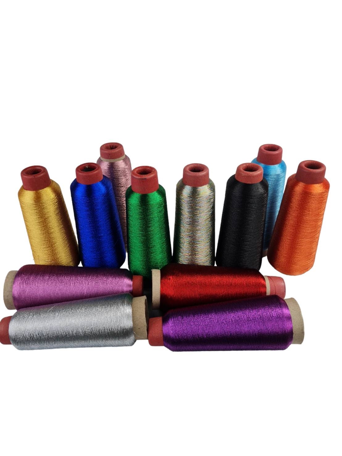 `ดิ้นปักผ้าแบบเส้นกลมสำหรับจักรปักคอมพิวเตอร์ หรือสำหรับงานทอผ้า ยาว 3000 เมตรต่อหลอด Metallic yarn เส้นแกนดิ้นแข็งแรงไม่ขาดง่ายปักได้ต่อเนื่องยาวๆ