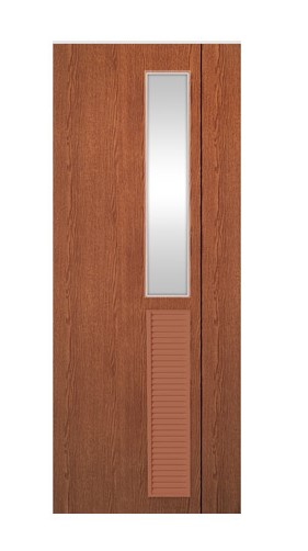 ประตูPVC 70X200 #PM-5 เซาะร่องดำ สีออเร้นจ์ทีค POLOYWOOD (เฉพาะบาน)