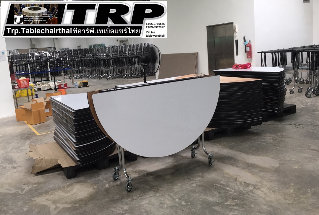 Trp.ทีอาร์พี Round Table 圆桌会议 餐桌 中式餐桌 配有旋转镜组 โต๊ะกลม โต๊ะจีน ขนาด 180 cm.นั่ง 12 คน โต๊ะกลม พับครึ่ง มีล้อ,หน้าขาวโฟเมการ์,ขาเหล็กชุปโครเมี่ยม,โต๊ะประชุม,โต๊ะสัมมนาโต๊ะจัดเลี้ยง,โต๊ะโรงแรม Round Table Folding half with wheels Tablechairthai
