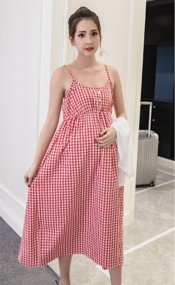 ชุดคลุมท้องเดรสสายเดี่ยวพร้อมเสื้อคลุม ชุดยาวน่ารัก ลายสวยM L XL XXL