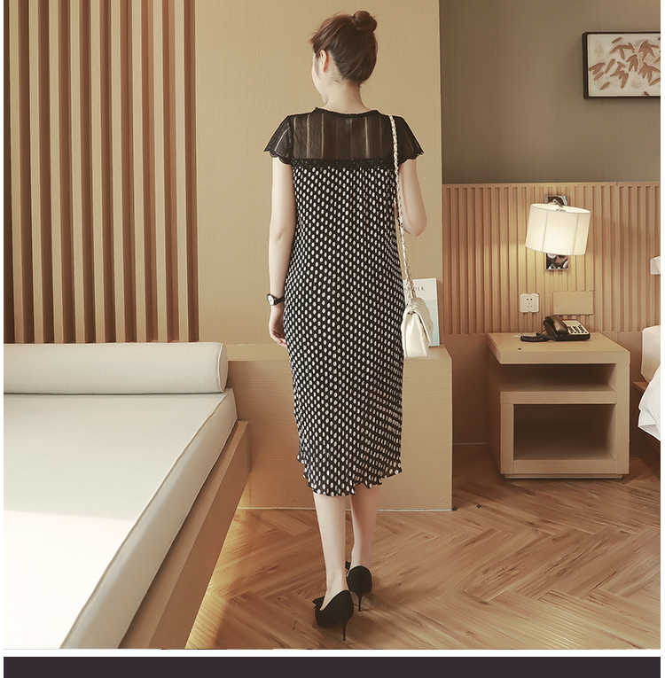 เดรสคลุมท้องแนวเกาหลี อัดพรีท ลายจุด ด้านบนซีทรู น่ารักฝุดๆ M,L,XL,XXL