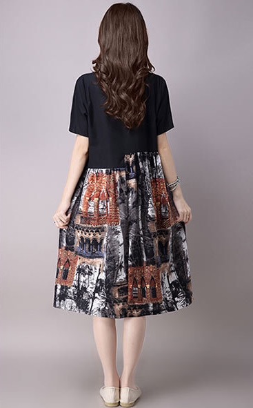 ชุดคลุมท้องแขนยาว ผ้าลินิน ลาย mosaic สไตล์วินเทจ แบบน่ารัก ใส่สบาย M L XL XXL