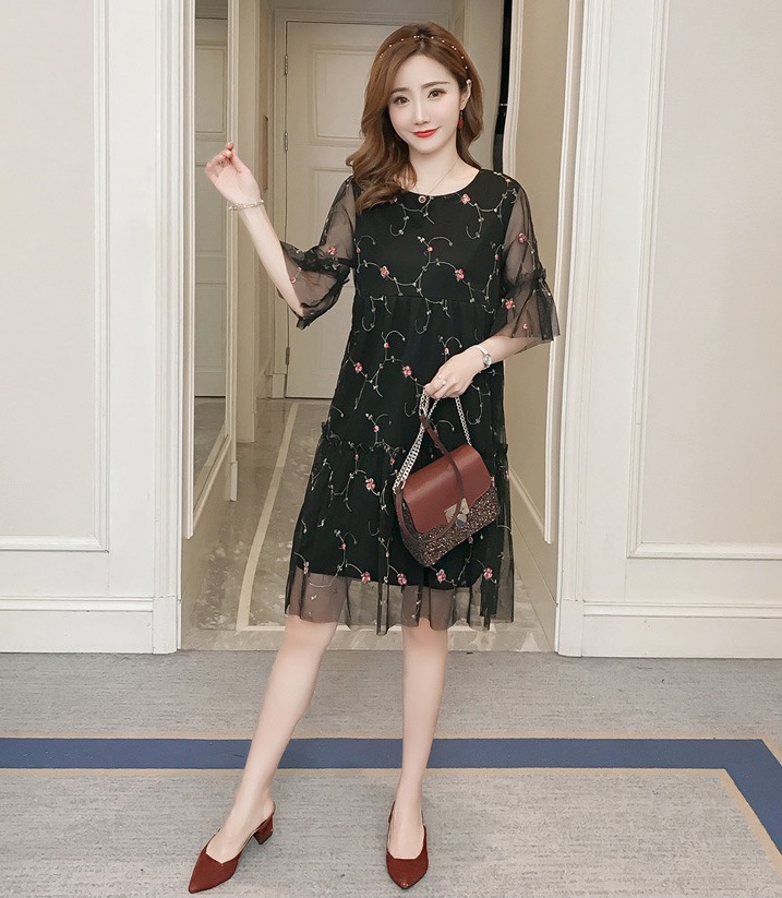 ชุดคลุมท้องเปิดให้นมแฟชั่น ผ้าชีฟอง ช่วงแขนซีทรู เปิดให้นมแนวนอน ลายดอกไม้ M L XL XXL