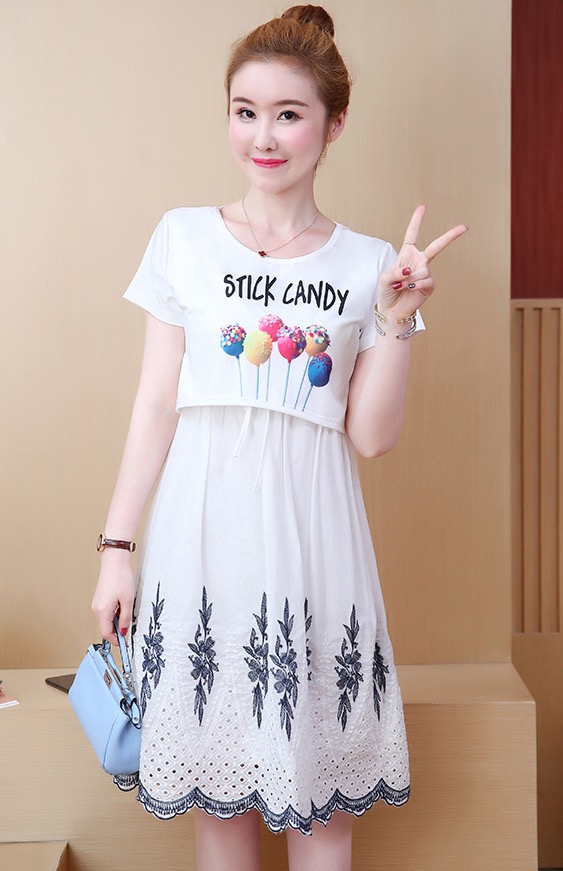 ชุดคลุมท้องเปิดให้นมแฟชั่น ผ้า cotton นิ่มใส่สบาย ลายสวย มีเชือกผูกปรับขนาดครรภ์ M,L,XL,XXL