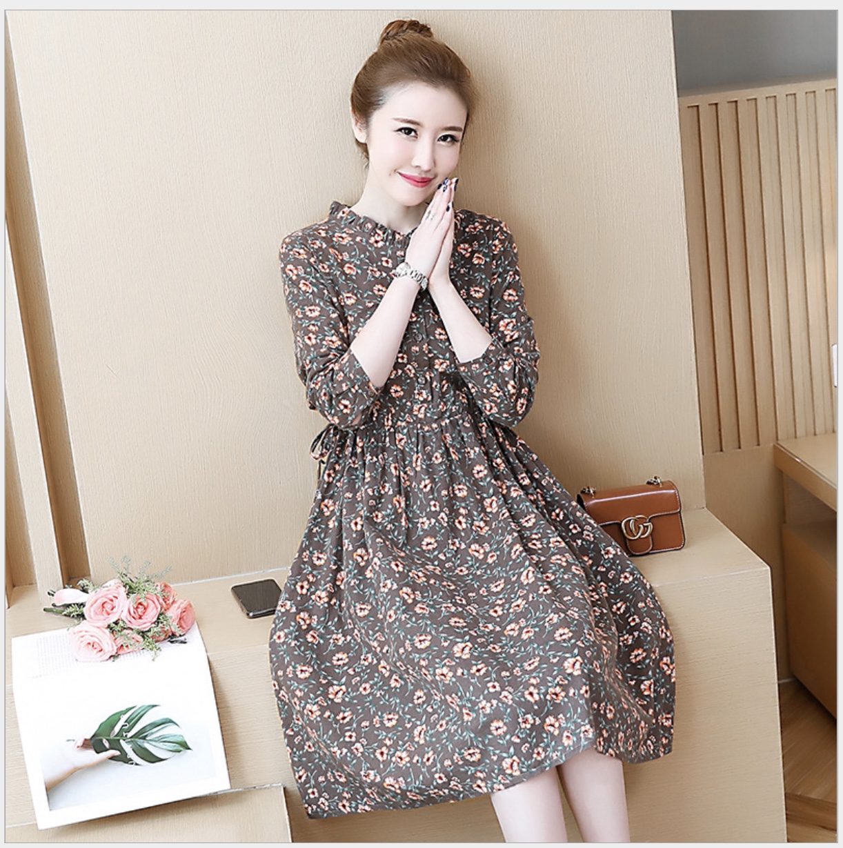 ชุดคลุมท้องสไตล์เกาหลี แบบสวยมาก กระดุมเปิดได้ มีเชือกปรับขนาดครรภ์ด้านข้าง M L XL XXL