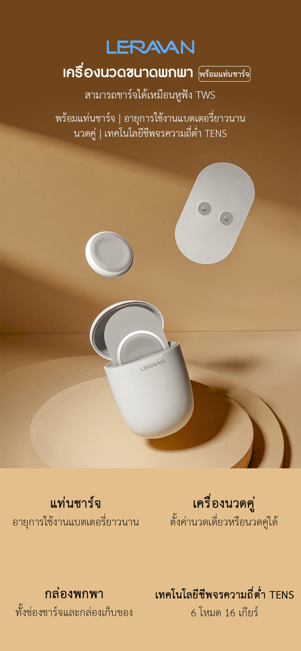 Xiaomi LERAVAN Rechargeable Magic Massage Sticker - เครื่องนวดขนาดพกพา LERAVAN