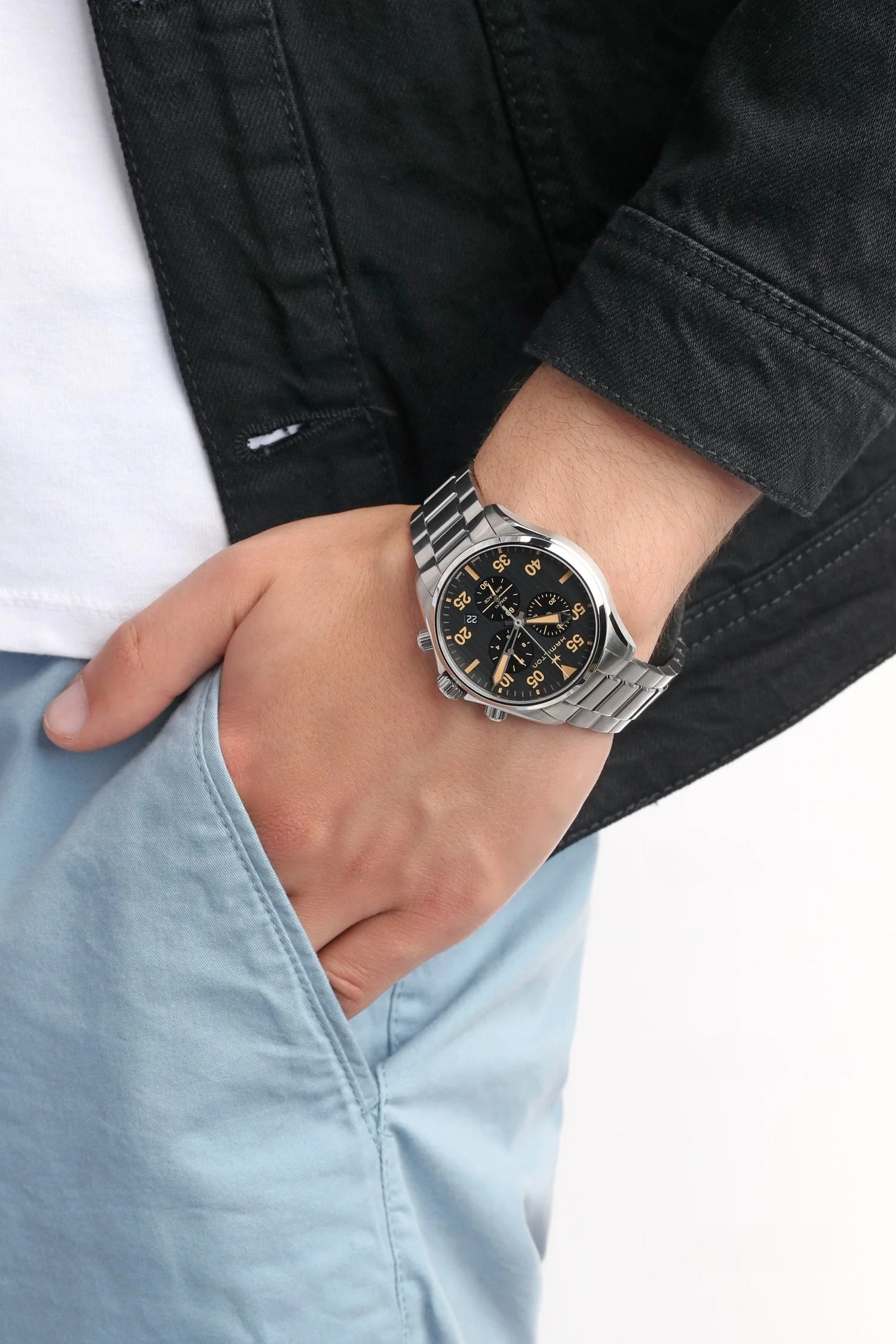 Hamilton H76722131 นาฬิกาผู้ชาย KHAKI AVIATION KHAKI PILOT CHRONO QUARTZ Men's Watch