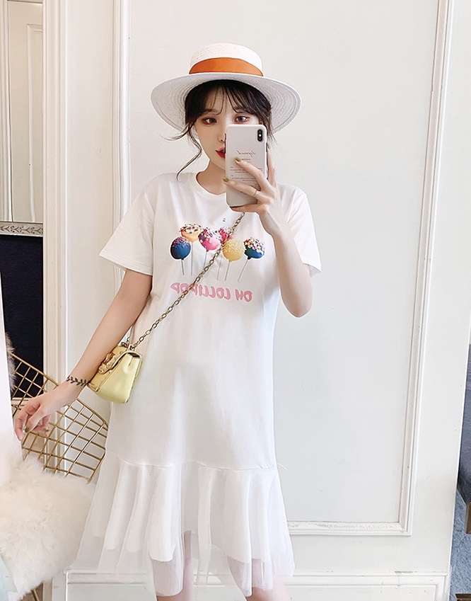 ชุดคลุมท้องแฟชั่นแขนสั้น ต่อระบายด้วยผ้าตาข่าย ลายน่ารัก ผ้านิ่มใส่สบายดีมากเลยค่ะ M L XL XXL