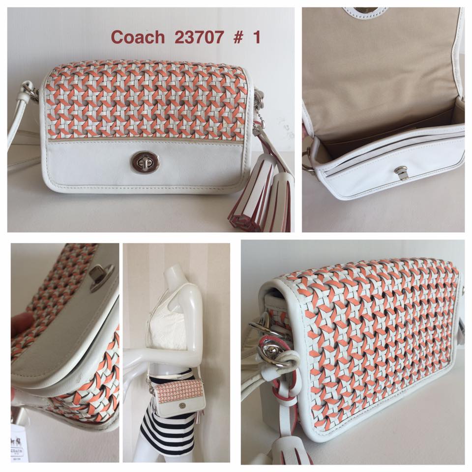 Coach 23707 #1 Leather Legacy Canning Leather Penny Shoulder Crossbody Bag23705 ( Orange/White ) มีตำหนิ