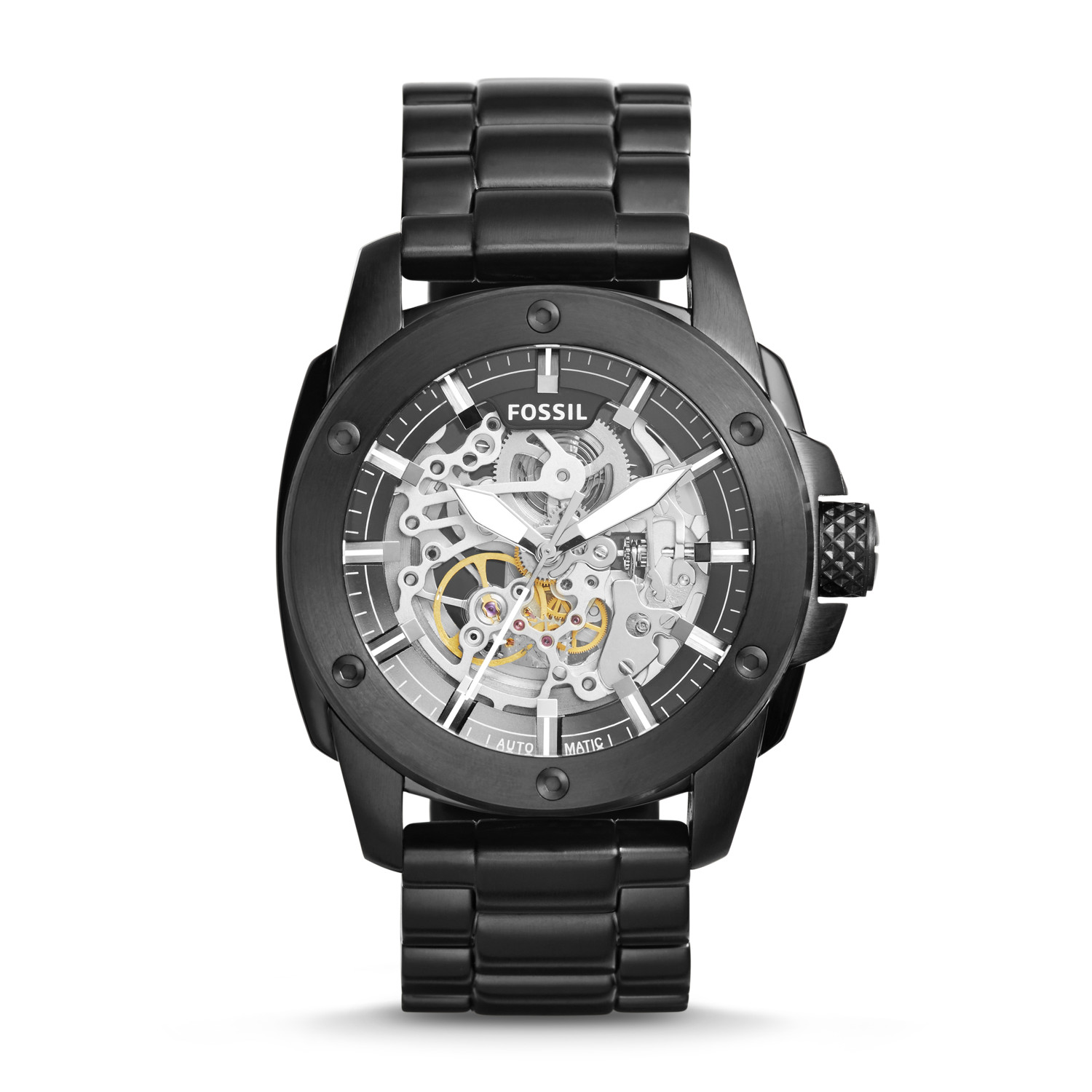 Fossil ME3080 นาฬิกาผู้ชาย Modern Machine Automatic Black Stainless Steel Men's Watch