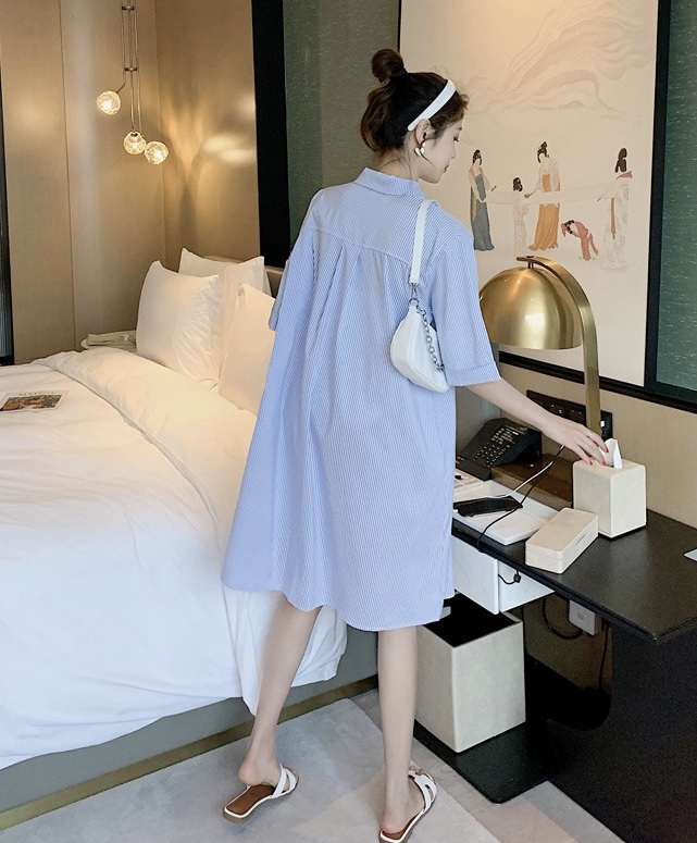 เดรสคลุมท้องแฟชั่น คอปก แขน3ส่วน กระดุมแกะให้นมได้ มีกระเป๋าหน้า เนื้อผ้าใส่สบาย M L XL XXL