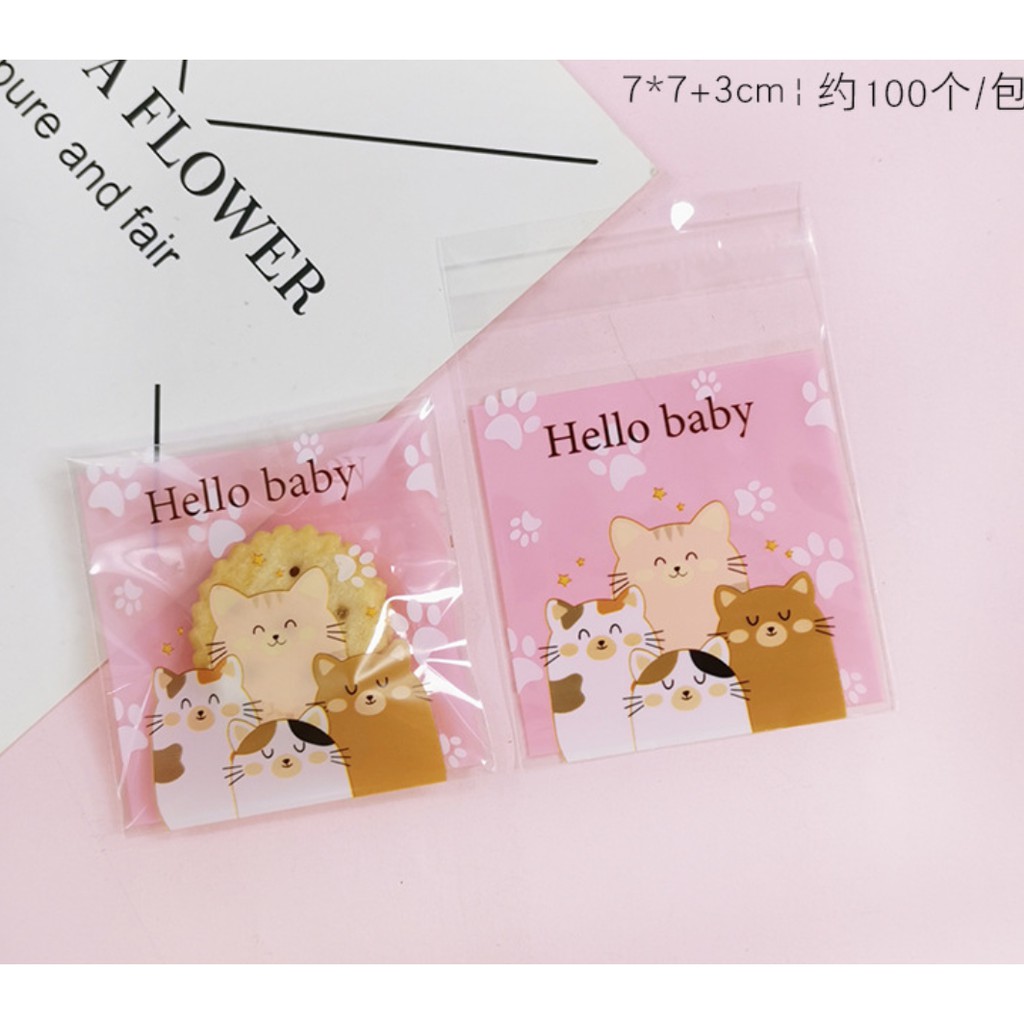 ถุงคุ๊กกี้ ฝากาว ขนาด 7x7 ซม. (95-100 ใบ) ลายพิเศษ