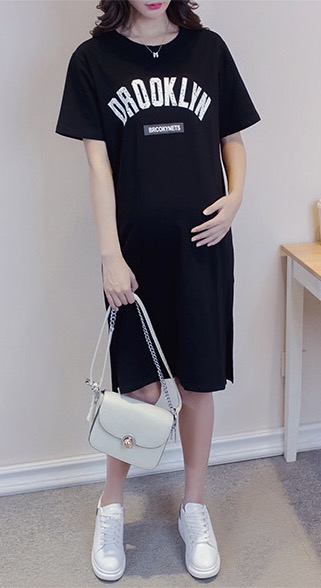 เดรสคลุมท้องแฟชั่นเกาหลี คอกลมแขนสั้น ผ้านิ่มใส่สบาย M L XL 2XL 3XL