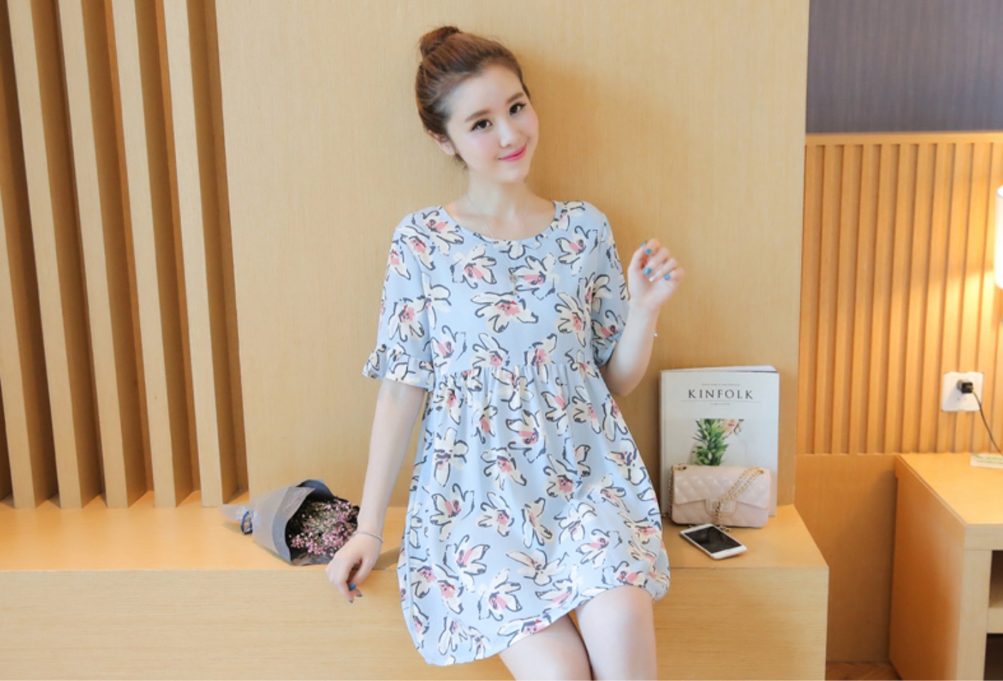 ชุดคลุมท้อง ลายดอกไม้หวานๆ S,M,L,XL