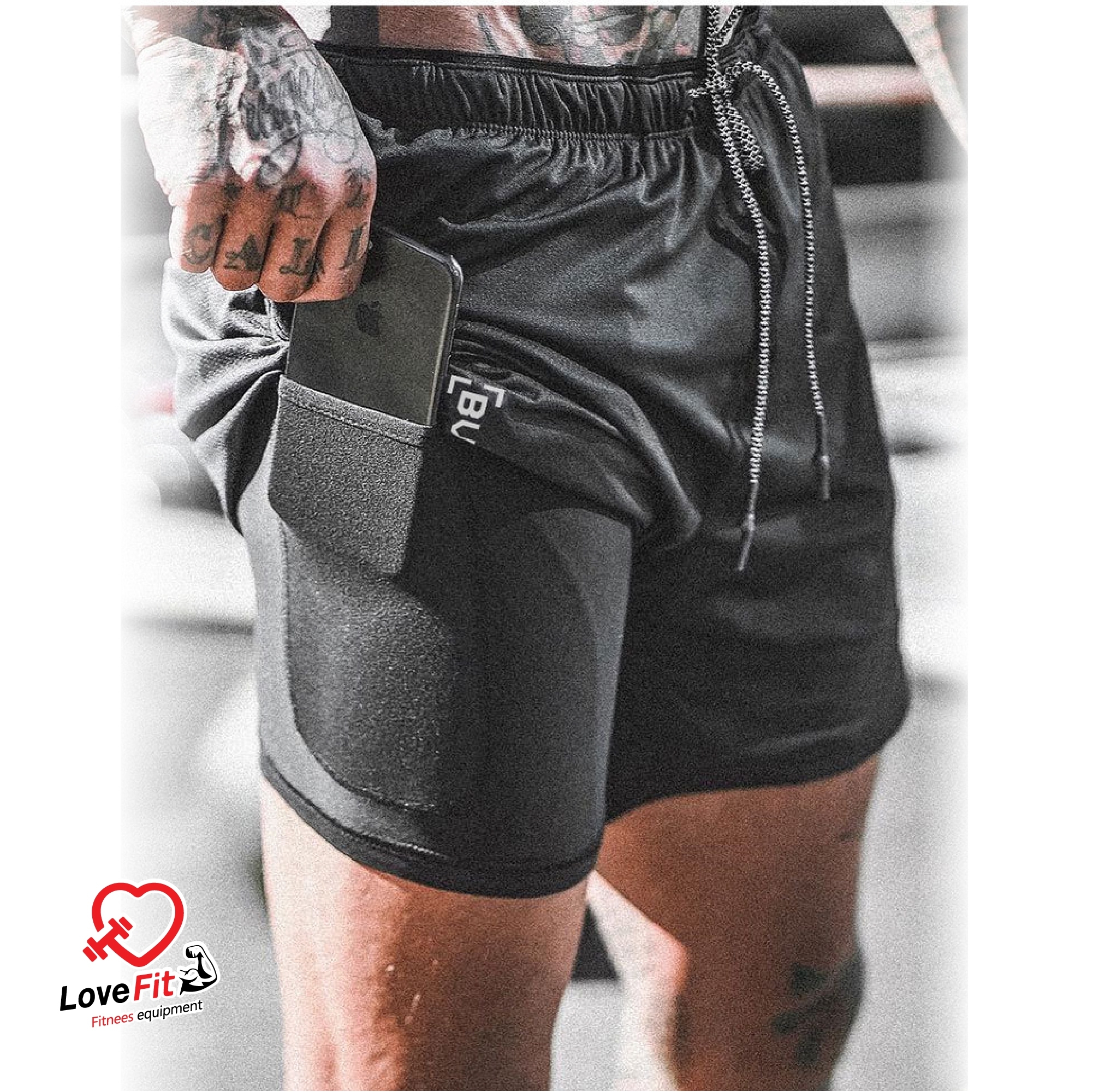 กางเกงออกกำลังกายผู้ชายขาสั้น กางเกงวิ่งชาย 2in1 มีซับในและช่องใส่ของในตัว ใส่สบายทรงสวย