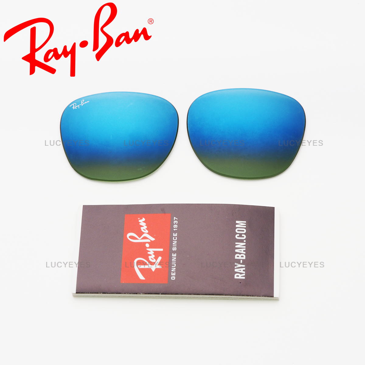 เลนส์ RAYBAN แท้ 100% RB3016F, CLUBMASTER เลนส์สีปรอทฟ้า-เขียวไล่สี