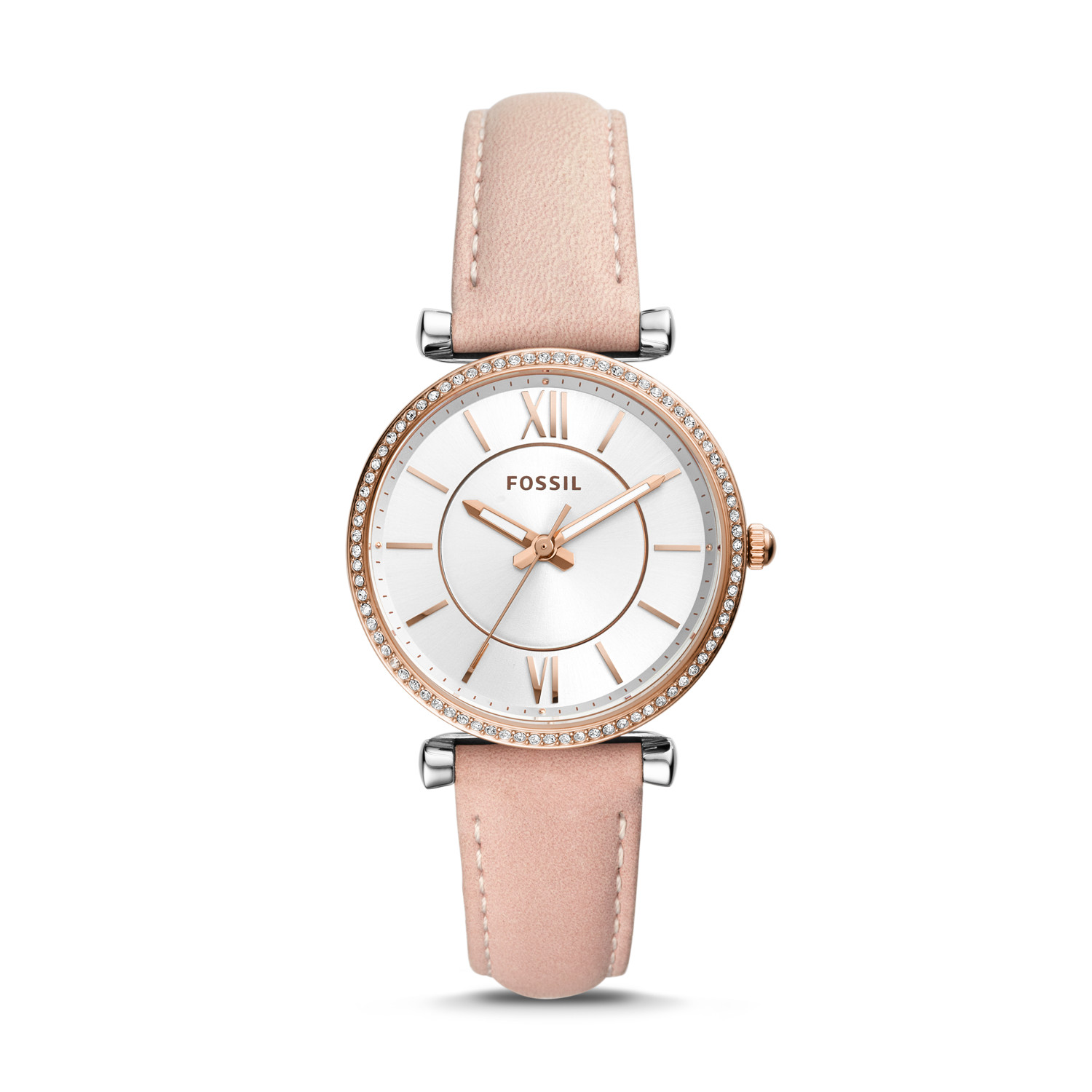 Fossil ES4484 นาฬิกาผู้หญิง Carlie Three-Hand Blush Leather Women's Watch