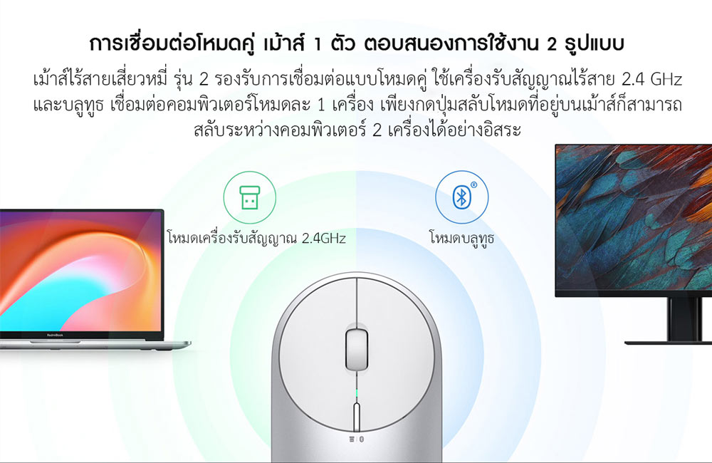 Xiaomi Portable Mouse 2- เม้าส์ไร้สายเสี่ยวหมี่ รุ่น 2