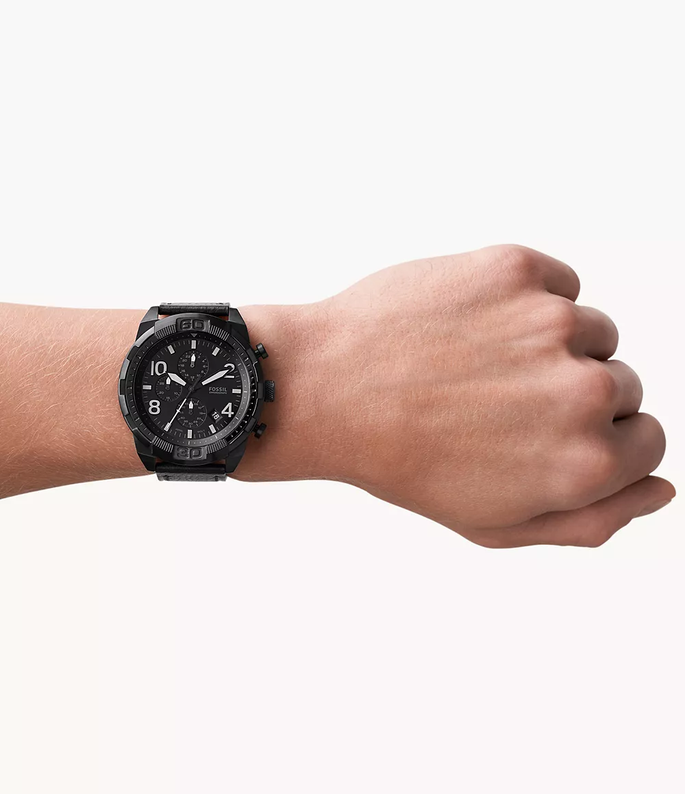 Fossil FS5874 นาฬิกาผู้ชาย Bronson Chronograph Black LiteHide™ Leather Quartz Men's Watch