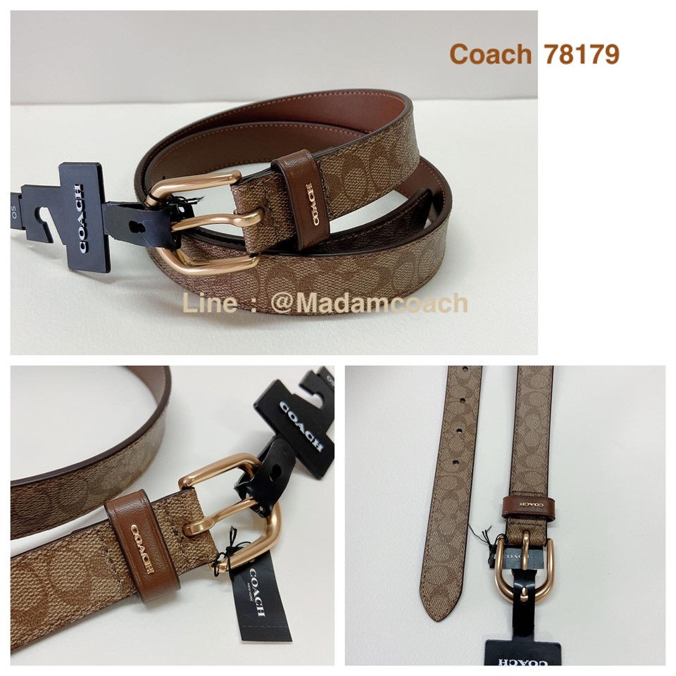 เข็มขัดผู้หญิง Coach 78179 Classic Belt in Signature Canvas Khaki/Sallde ของแท้ Size M เอว 31.5-35.5 นิ้ว