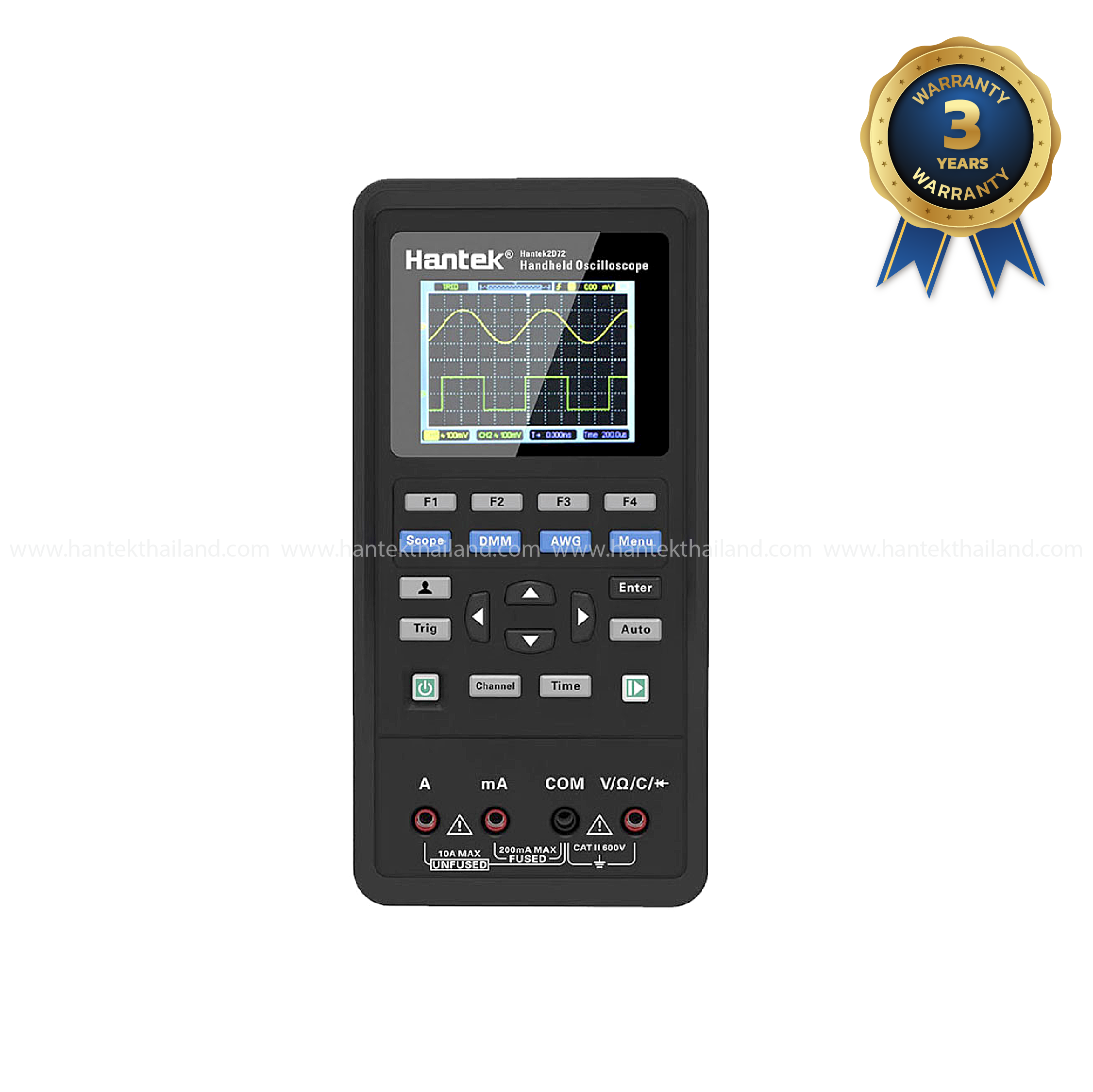 Hantek 2D72 ออสซิลโลสโคปขนาดเล็กแบบพกพาขนาด 70 MHz 2 ช่อง + ฟังก์ชันเจนเนอเรเตอร์ + ดิจิตอลมัลติมิเตอร์